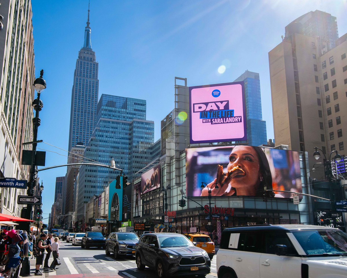 saralandrydj's tweet photo. very on brand that I made it onto a billboard in New York while mid-cheese pull!

so surreal, thank you @spotify!!

if you haven't watched my 'Day in the Life' yet, you can check it here: https://t.co/L4XqsBjhA0 https://t.co/v0RDJj2No6