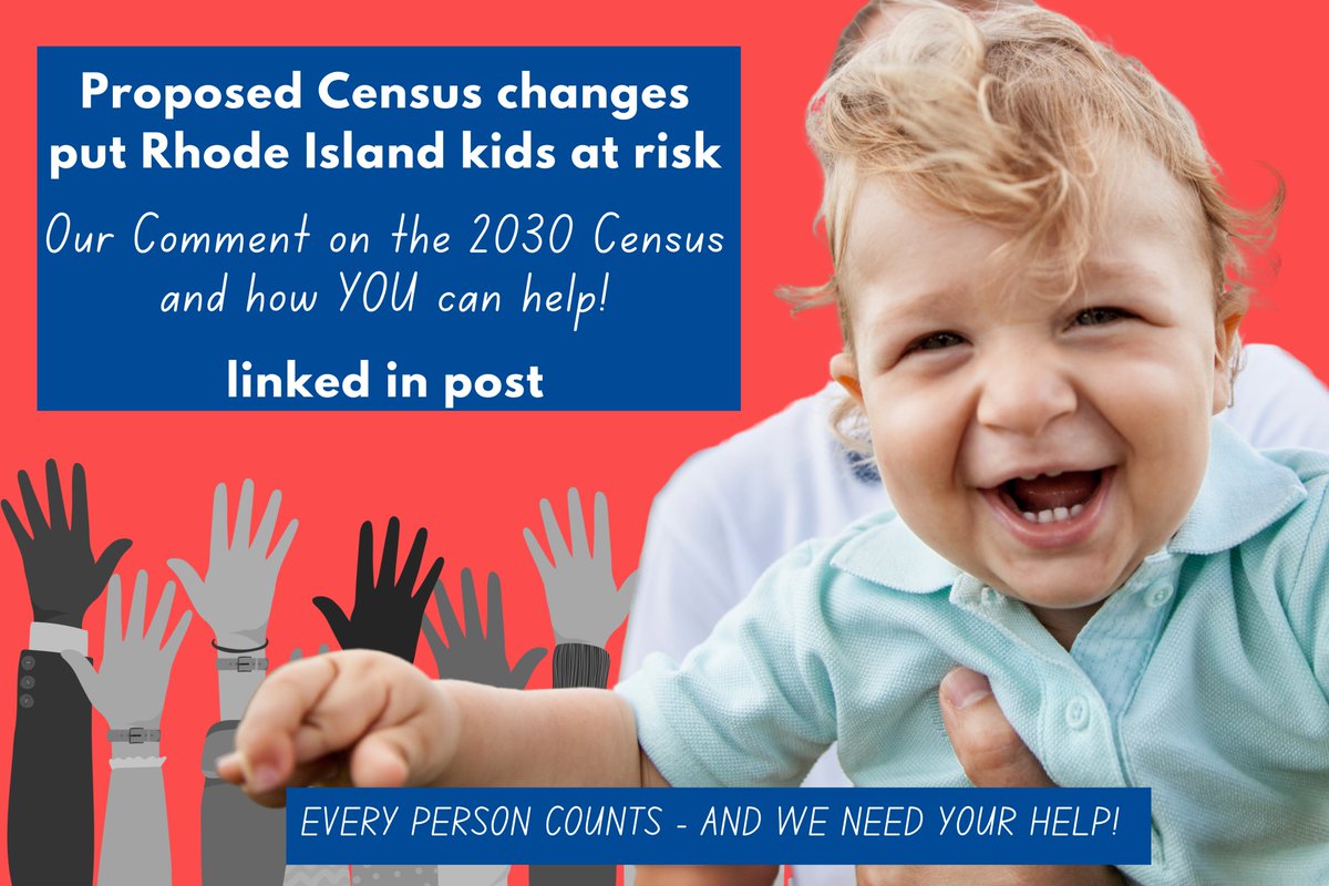 RIKidsCount's tweet photo. A child missed in the 2030 Census won’t be counted again until high school. That’s a decade of lost funding for schools, health care, and services. 

Comment by Nov. 2: https://t.co/lIY1tQrLAj https://t.co/tnbjShQ5T5