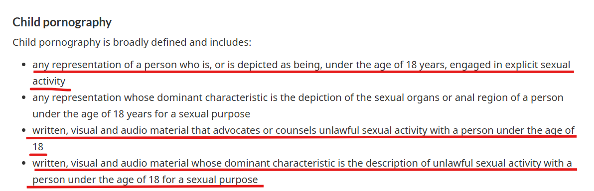 Archimeddees's tweet photo. If you don't believe its illegal, here's the official Canadian government site that outlines the specifics of what is considered Child Pornography and CSAM

https://t.co/sH9VylDRCO https://t.co/ps5rNn1FL8