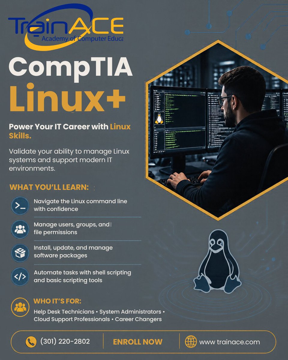 trainACE's tweet photo. #LinuxPlus #Linux #Cybersecurity #CloudComputing #SysAdmin https://t.co/E1nCx7yhIC