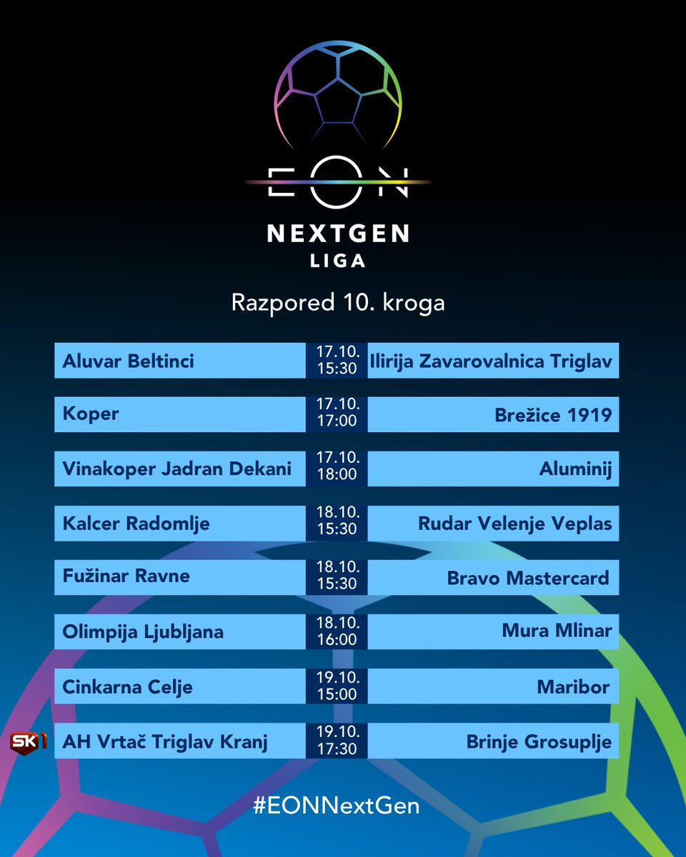 PrvaLigaSi's tweet photo. Klubi #EONNextGen lige zaključujejo uvodno tretjino prvenstva, kdo bo na vrhu po desetem krogu?

Pred kamerami Sportkluba se bodo pomerili upi @NK_Triglav in @FCBrinje. https://t.co/4Rw3sWgLHE