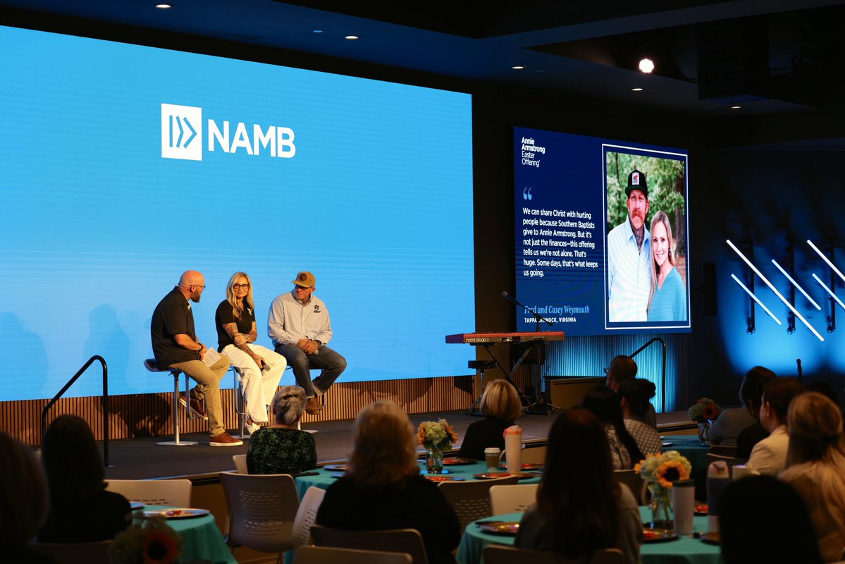 NAMB_SBC's tweet photo. What a day at NAMB! 🎉

This morning in chapel, Noah Oldham, Vice President of @sendnetwork, hosted your Annie Armstrong Missionaries, Fred and Casey Weymouth. 

We got to celebrate something incredible together: Southern Baptists gave $73.6 million to the Annie Armstrong Easter Offering! 🙌🎉

Fred and Casey's story is one of the reasons we're so fired up. Years ago, they were addicted and living on the streets of Richmond, Virginia. Then, Jesus got hold of them, and something got rearranged on the inside. 📍Today, they lead The Fix in Tappahannock, Virginia, a church plant and recovery ministry where people are getting clean, meeting Jesus, and never looking back.

Think about that. A gift given in a church pew in one place is helping a couple of former addicts take hope to others. 🙏

"Now to him who is able to do immeasurably more than all we ask or imagine..." Ephesians 3:20

 ⛪️ To every church that gave and every Southern Baptist who prayed: thank you. This is your story too.