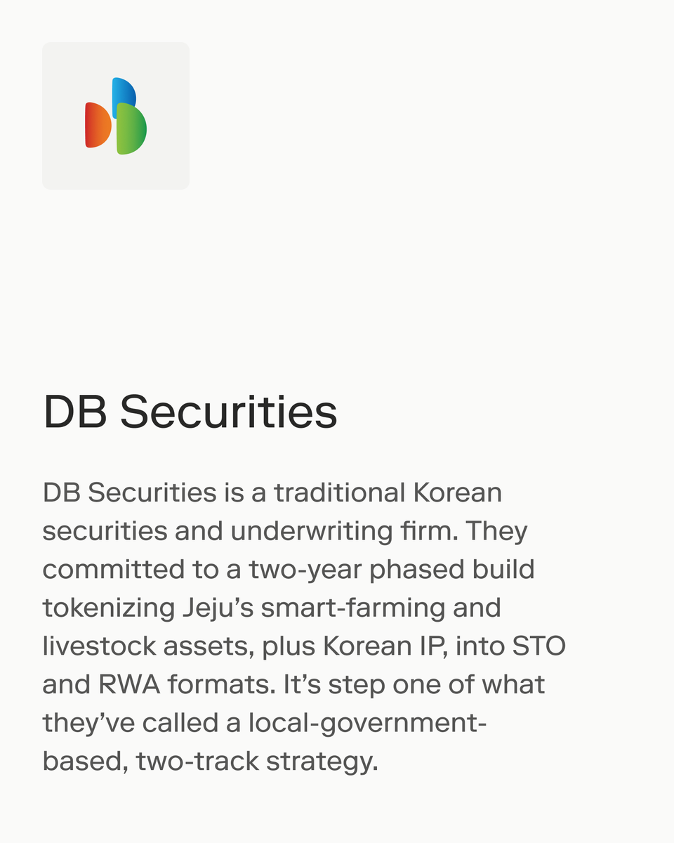 Optimism's tweet photo. Korea is building onchain, and they’re choosing Optimism.

@GIWA_by_Upbit, built by Korea’s largest exchange, has 100M testnet transactions and counting.

@toss__official, Korea’s super app used by 30M+, is exploring a won-backed stablecoin.

DB Securities, a securities and underwriting firm, is tokenizing smart-farming and livestock assets as RWAs.

KB Securities, one of Korea's leading securities firms, signed an MOU to bring tokenized funds to Korean institutional investors.

Exchange. Super app. Securities Firms. All on one stack.