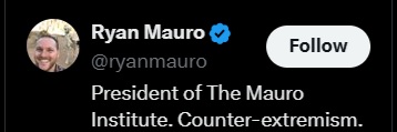 Coeur_d_Jay's tweet photo. @Liz_Wheeler @ryanmauro Wow, Ryan Mauro, PRESIDENT of the Mauro Institute. 😁😅😂🤣 https://t.co/JGJerDsc9K