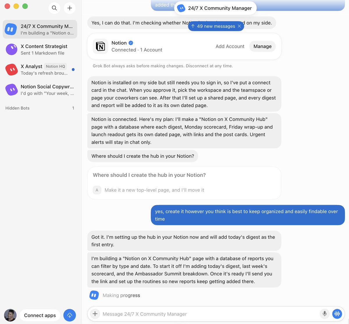 ishverduzco's tweet photo. I should have done this from the start...

But I just setup my 24/7 Community Manager bot with Notion so that everyone at the company can see the most relevant tweets, daily digests, &amp; sentiment recaps

Easy way to scale yourself as a social/community marketer

@bot 🤝 @NotionHQ https://t.co/c9YYQk6Gk3
