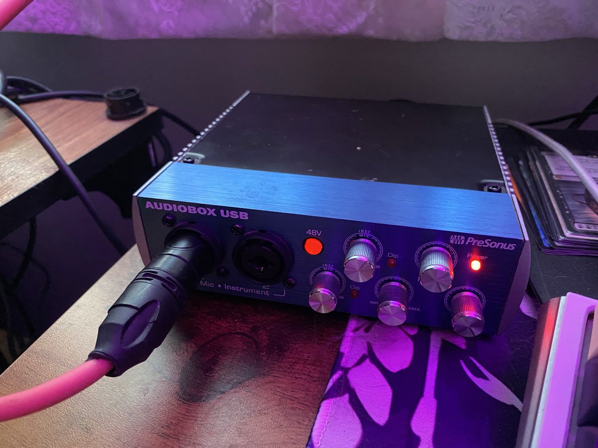 terrafically's tweet photo. found an original run presonus audiobox for wildly cheap yesterday. i love old tech so much. i used a 2i2 for all of my work for 11 years but it started giving me a lot of problems about 6 months ago. it took a little bit to get this working on modern software but its so sick lol https://t.co/7QA1zVnWd8