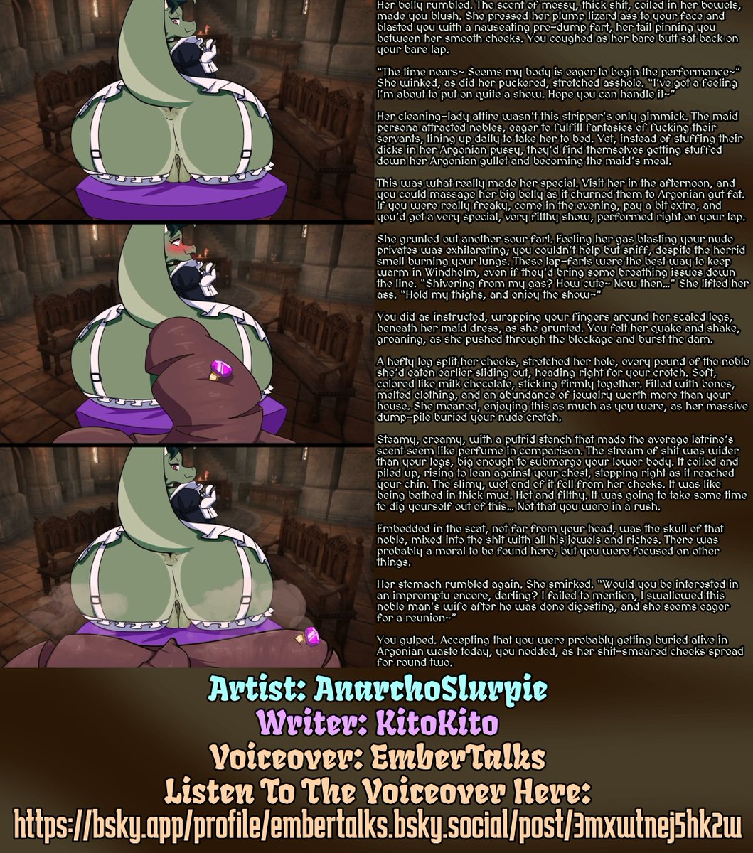 KitoKitoKito77's tweet photo. Looks like you're getting a little more than what you asked for from this Argonian~ <3

A collaboration with @EmberTalksVT, check out her profile for a voice-acted version of this little story~ #vore #disposal #scat #caption https://t.co/RB45PgdMRp