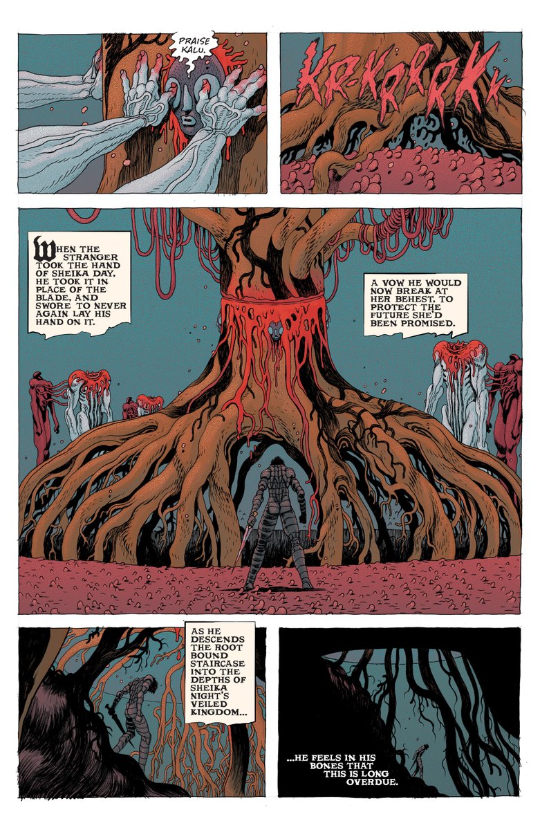 ImageComics's tweet photo. The quest to slay a tyrant god continues. The stranger who once ended Anatta’s journey has married into the Kingdom of Kalu, built a new life, and tried to leave the Karman Blade behind. But a past he’d nearly forgotten won’t let him go. From Darcy Van Poelgeest and Ian Bertram, THE KARMAN BLADE #3 hits shelves November 11. Pre-order now!
https://t.co/oQx99PGYTP