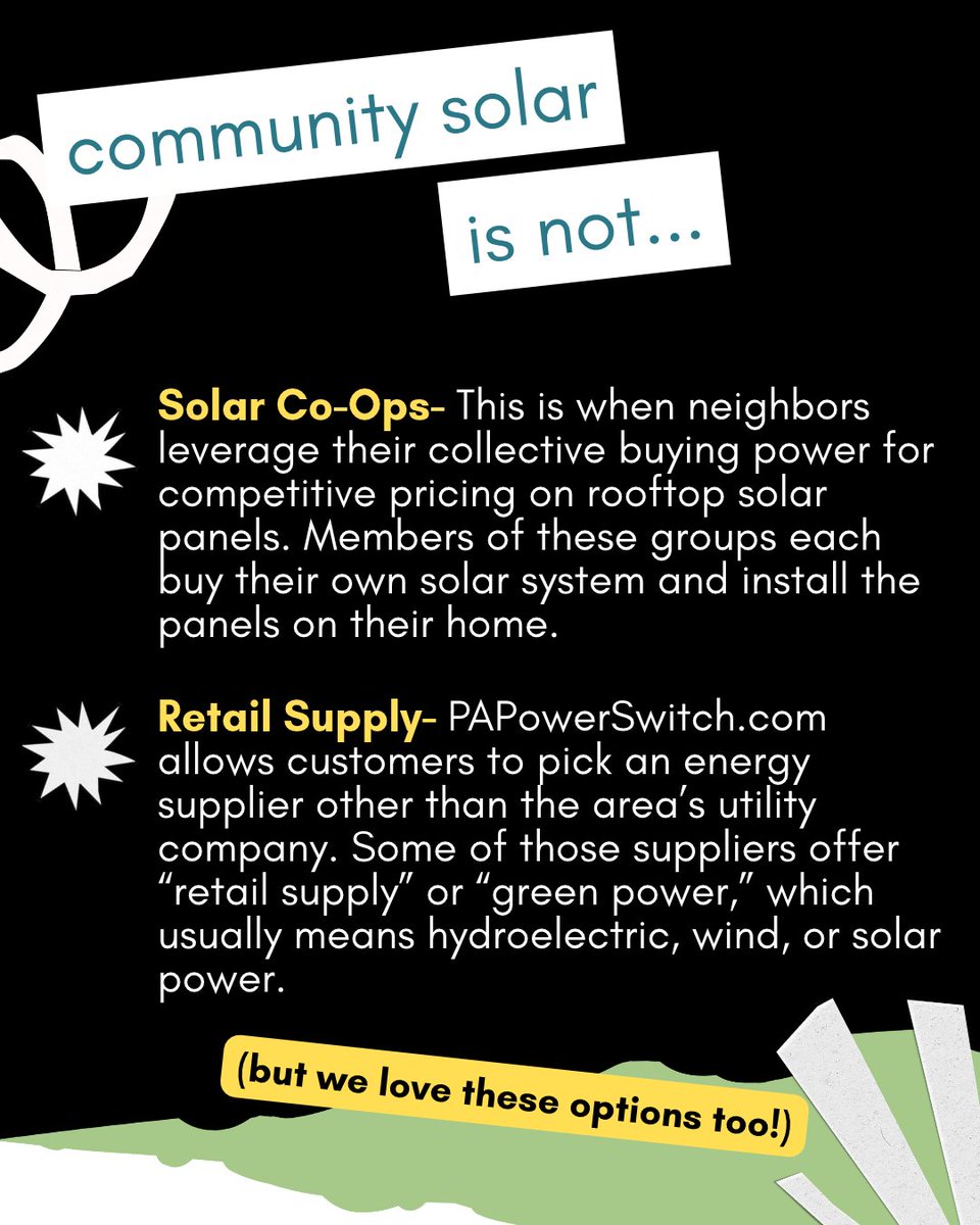PennFuture's tweet photo. Community solar is not....solar co-ops or alternative green retail suppliers. https://t.co/VE9uxkYnqS