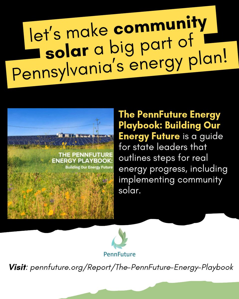 PennFuture's tweet photo. Let’s make community solar a big part of Pennsylvania’s energy plan!

Check out the PennFuture Energy Playbook here: https://t.co/IjicIX0KFI https://t.co/nXmMPjSXXG