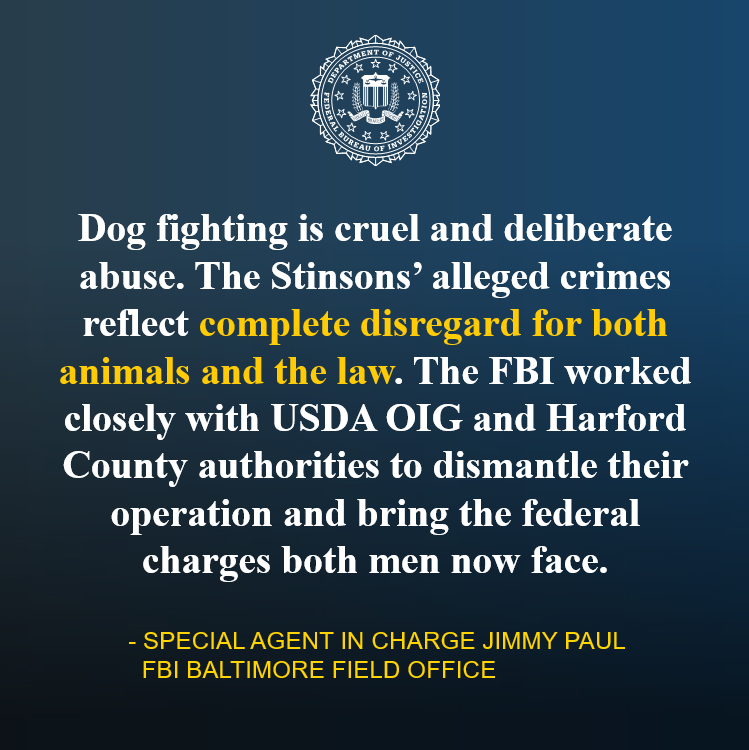 FBIBaltimore's tweet photo. 🚨 A Harford County father and son are charged in a federal dog‑fighting conspiracy after an @FBIBaltimore @Harford_Sheriff and @OIGUSDA investigation. 
Read the @USAO_MD release: https://t.co/ZeBrAt3Qgy https://t.co/40bxKEyXNI