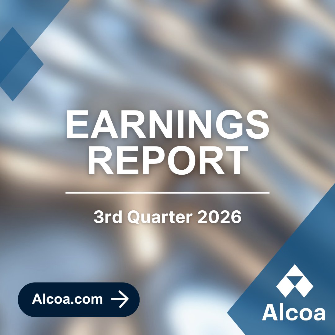 Alcoa's tweet photo. #Alcoa has released its third quarter 2026 earnings report. 

Read the full report ➡️ https://t.co/G1dZwj2CJ2
Stream the analyst conference call ➡️ https://t.co/DoZgE0qxxP https://t.co/glgsnZjwNY