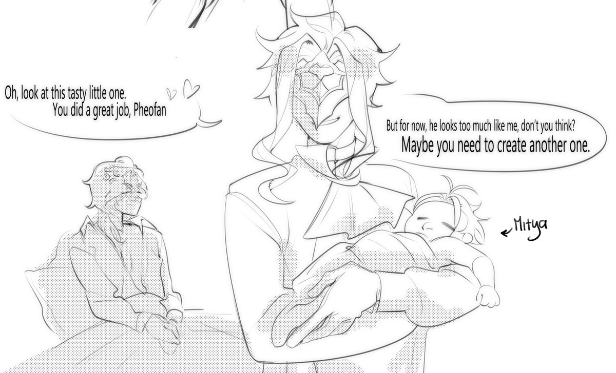 fftyn1's tweet photo. #Dottolone
My girlfriend just suggested that Dottore probably treated the baby as an experiment, and that throughout Fanya's pregnancy, he was calculating what the baby would look like and making plans. I thought that was funny https://t.co/sgRONxYIev