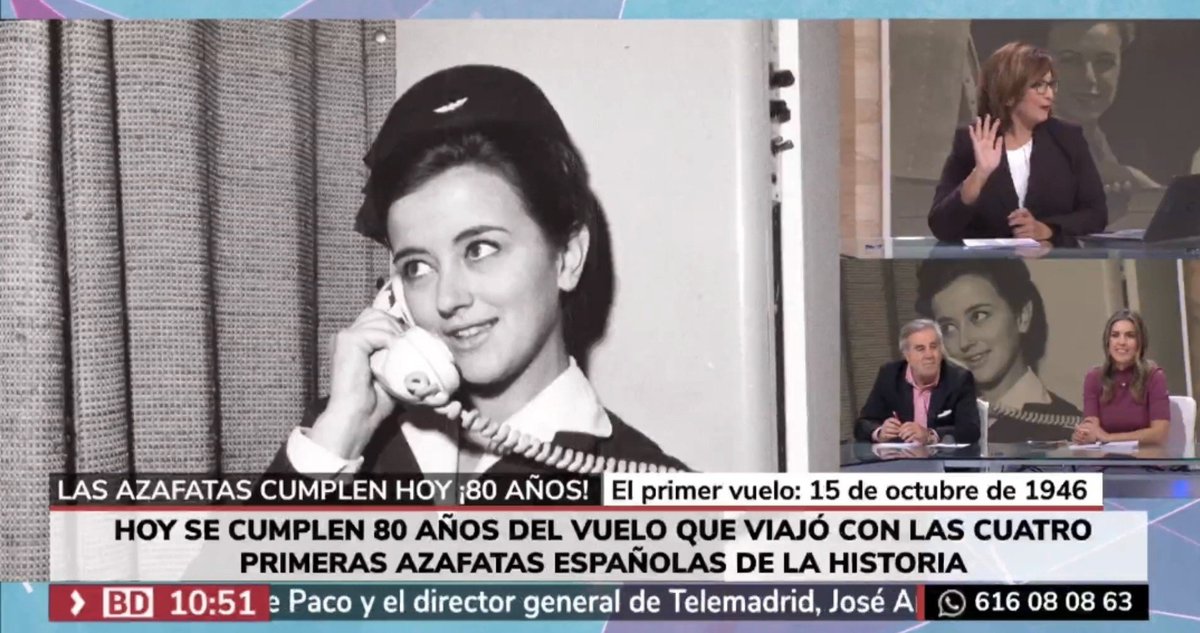 Meritele's tweet photo. Las #azafatas cumplen hoy 80 años. Su primer vuelo transoceánico de #Iberia Madrid Buenos Aires. #15deoctubre de 1946. 24 pasajeros. El billete costaba 7.200 pesetas. Mira qué historia más curiosa ¡ah! y lo de azafatas viene de... #Felicidades @Iberia https://t.co/i1kRLbzWsJ https://t.co/gCG078HG5O