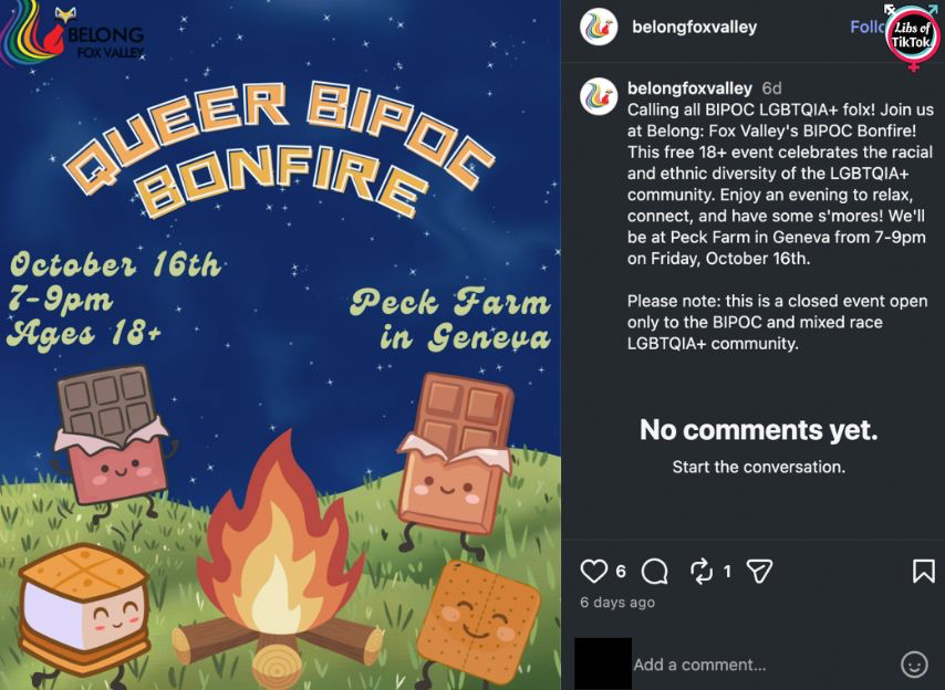 libsoftiktok's tweet photo. LGBTQ organization in which Illinois is hosting an event at a PUBLIC park, and only “BIPOC” people are allowed to attend.

No Whites allowed.

This is ILLEGAL @AAGDhillon https://t.co/Dlq3vJe2oA
