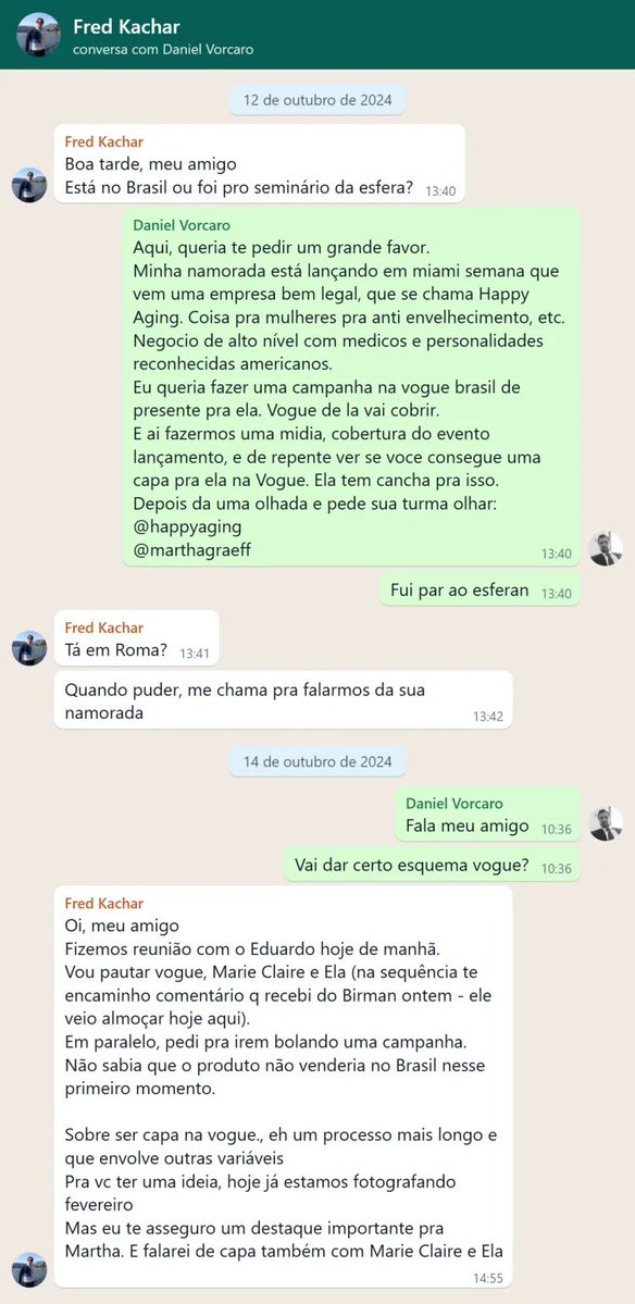 brunocasares's tweet photo. VORCARO: “Aqui, queria te pedir um grande favor. (…) Eu queria fazer uma campanha na vogue brasil de presente pra ela.”

FRED KACHAR: “Eu te asseguro um destaque importante pra Martha. E falarei de capa também com Marie Claire e Ela.”

Assim funciona o “jornalismo” da Globo. https://t.co/8ZQM0g9PzI