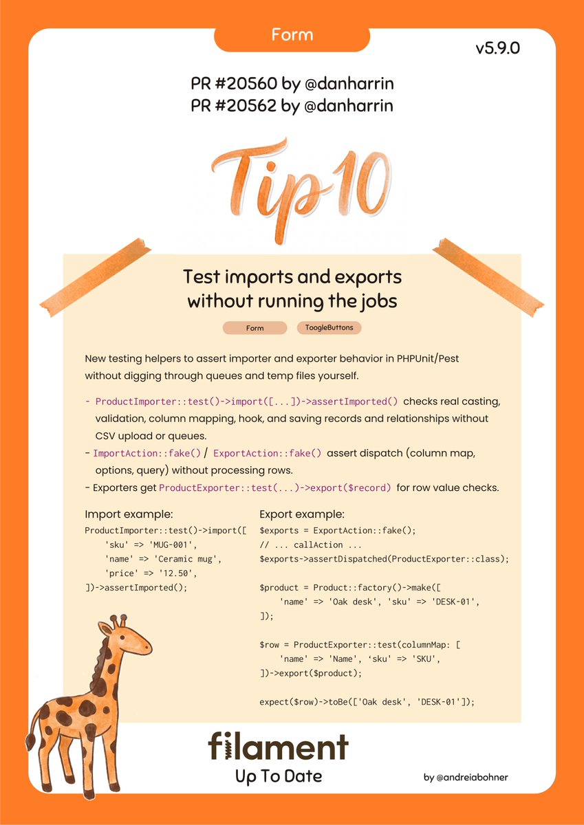 andreiabohner's tweet photo. @filamentphp @danjharrin Filament Up to Date #10

Test imports and exports without running the jobs

PR #20560 by @danjharrin 
PR #20562 by @danjharrin 

https://t.co/gfRiNFNJu9
https://t.co/KQdSeSmKBH

More tips: https://t.co/oGXt97clBh

#FilamentUTD #PHP https://t.co/pErKi8kj9S