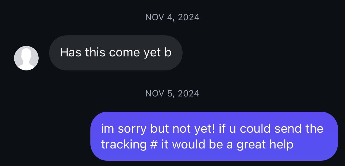 nublush's tweet photo. @yeul_e @adam1n1eve i didn’t post all the messages. he deliberately ignored my requests for tracking info and refunds .. multiple other ppl are coming out w proof showing they experienced the same exact bs https://t.co/ezGujQ7Kmf