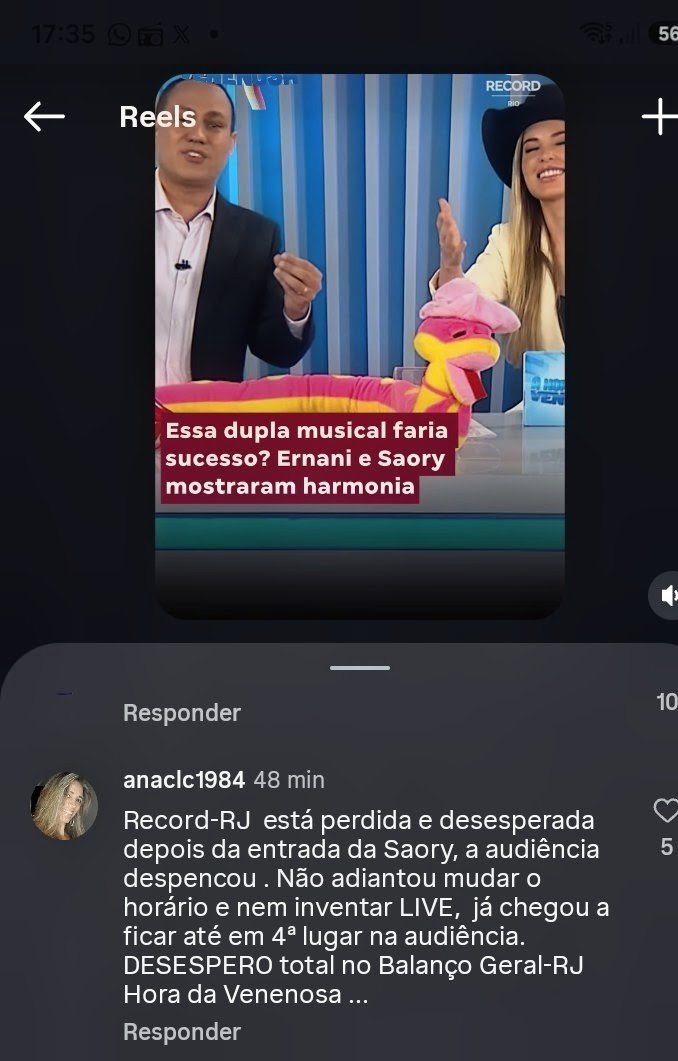 douanneamor25's tweet photo. 🚨 O telespectador do Rio de Janeiro está se mostrando incomodado com a apresentação de Saory no A Hora da Venenosa do Rio! Enquanto isso, a Record Rio vem diminuindo cada vez mais a participação dela na programação. 👀📉 Parece que a situação não está nada favorável https://t.co/jjPFwRskiV