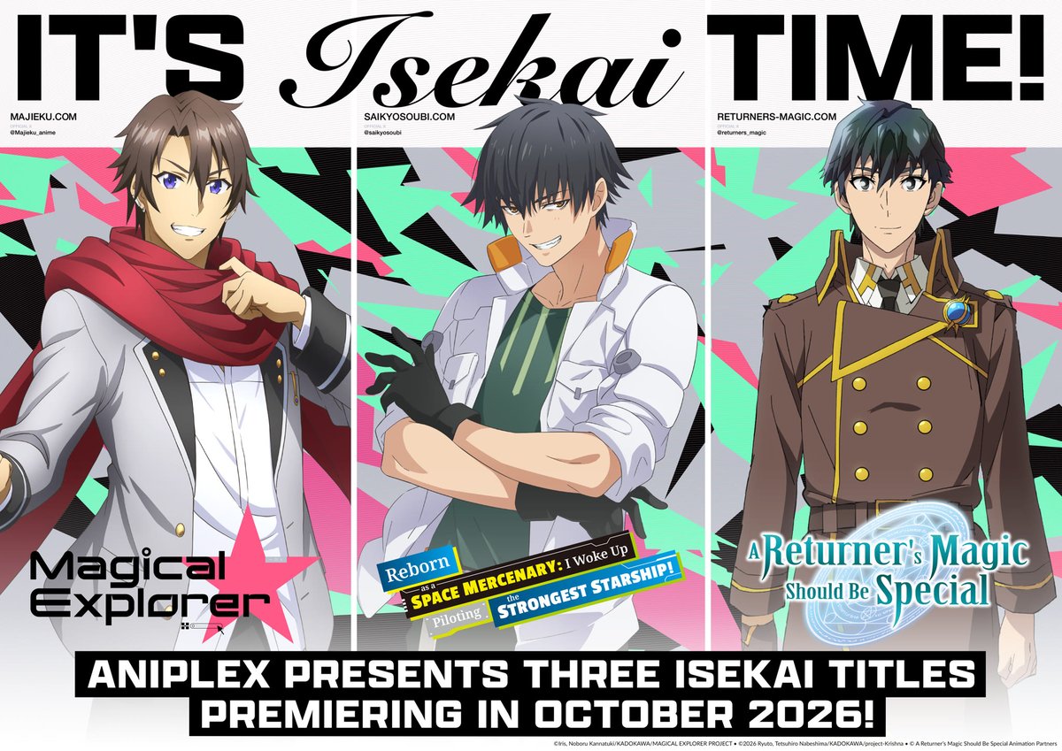 Crunchyroll's tweet photo. It’s isekai time ✨

Magical Explorer, Reborn as a Space Mercenary: I Woke Up Piloting the Strongest Starship!, and A Returner’s Magic Should Be Special Season 2 are all on Crunchyroll this October. https://t.co/GcWe2wx4qd