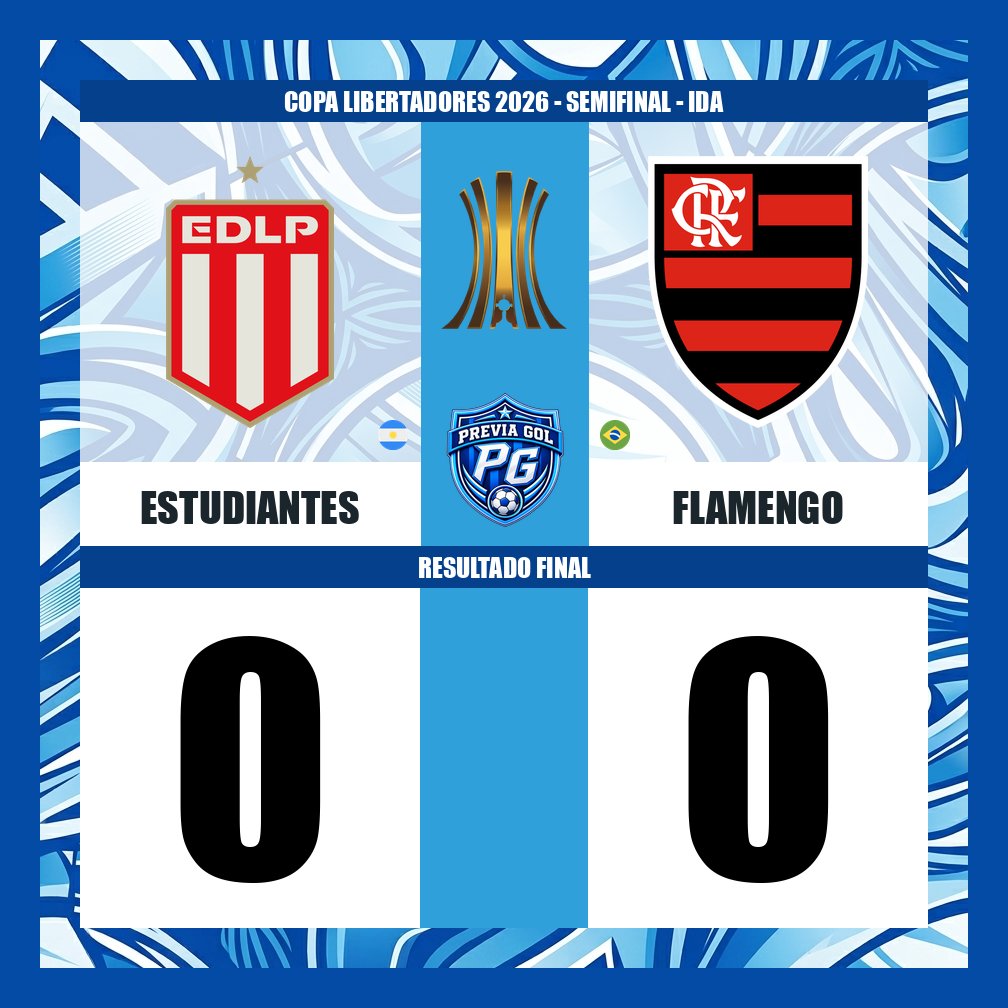 PreviaGol's tweet photo. @Flamengo ⚽️ FINAL | Copa Libertadores 2026
Semifinal - Ida
🏟️ Estudiantes 0-0 Flamengo
#Estudiantes #Flamengo #CopaLibertadores #Libertadores2026 #Semifinal #Pincha #LibertadoresXFoxSports #LibertadoresEnTelefe #LIBERTADORESxESPN #GloriaEterna https://t.co/r3xyMFLxUX