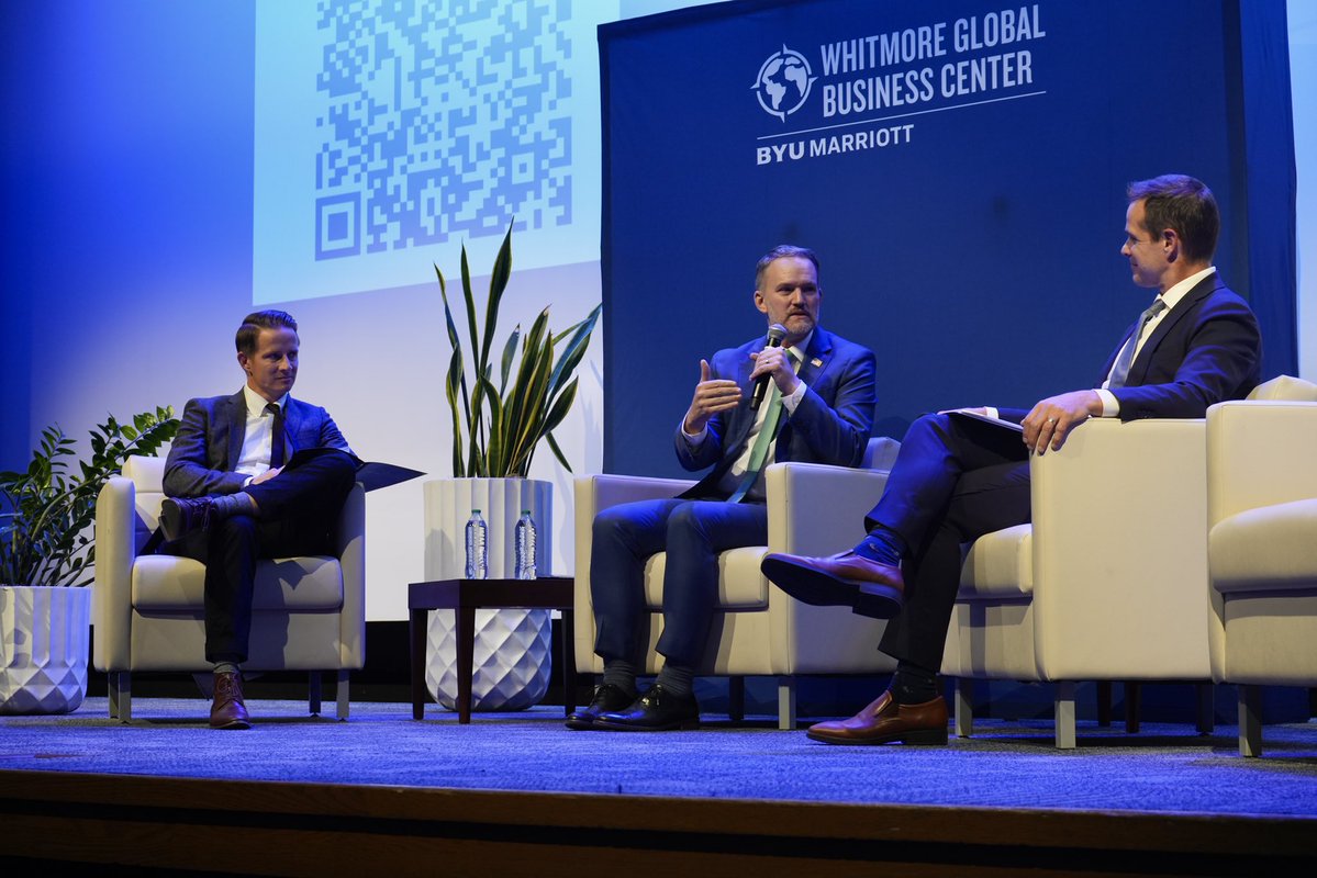 USTradeRep's tweet photo. "Enter to learn; go forth to serve."

Back at his alma mater, Ambassador Greer met with @BYU students and faculty to discuss how President Trump’s trade policy is rebalancing global trade to advance the interests of Americans today and the generations to follow.

📍Provo, Utah https://t.co/HbFi6B1y9E