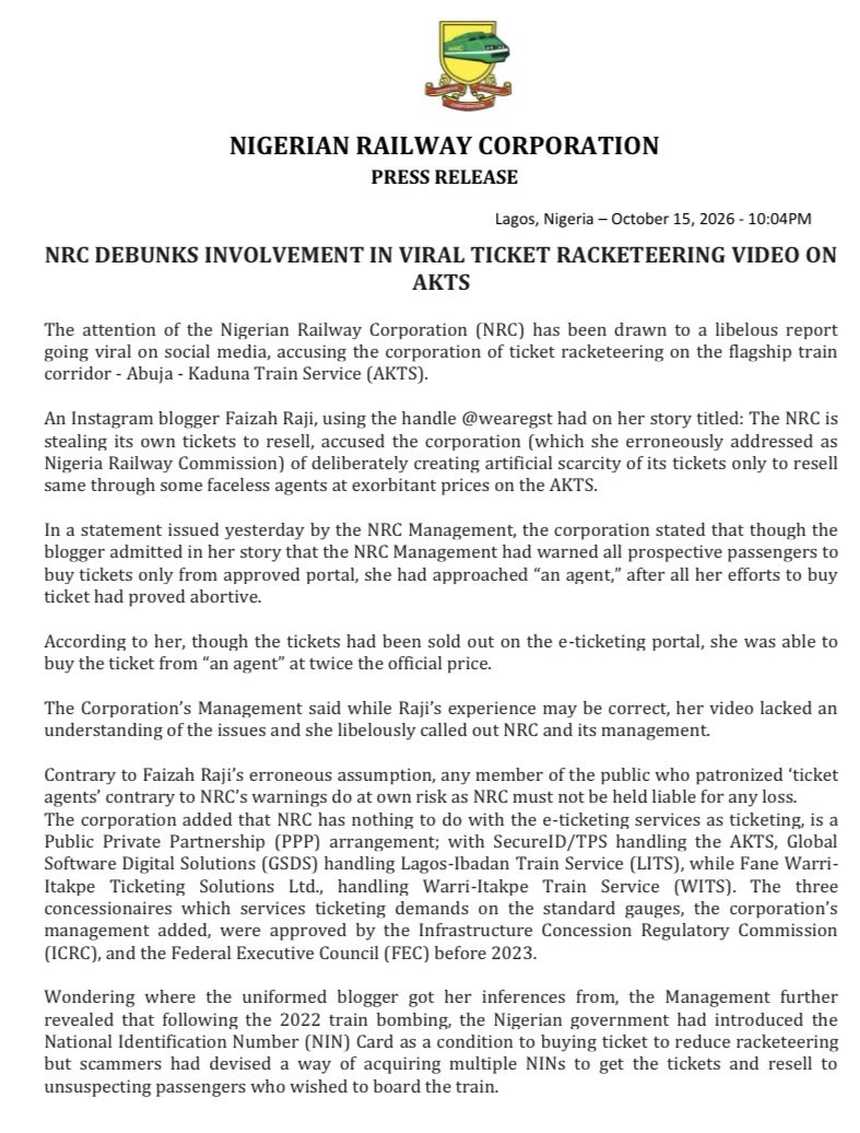 info_NRC's tweet photo. NRC DEBUNKS INVOLVEMENT IN VIRAL TICKET RACKETEERING VIDEO ON AKTS. https://t.co/tkLAPZJR9W