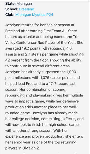 Jozelynn_B's tweet photo. Thanks @pgh_Danyle for the write-up. Looking forward to getting back on the court for my Senior season! @girlsFreelandbb https://t.co/tbSRwlzdha