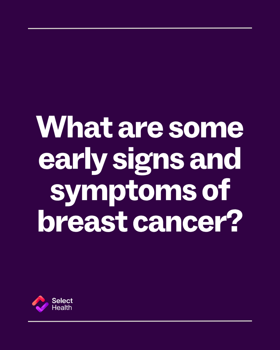 SelectHealth's tweet photo. Do you know some of the early signs of breast cancer? Changes can include a new lump, nipple changes, swelling, or skin dimpling. Learn more, and talk with your healthcare provider if you notice changes. https://t.co/Tkl1SaElZL https://t.co/5BRzacLWBL