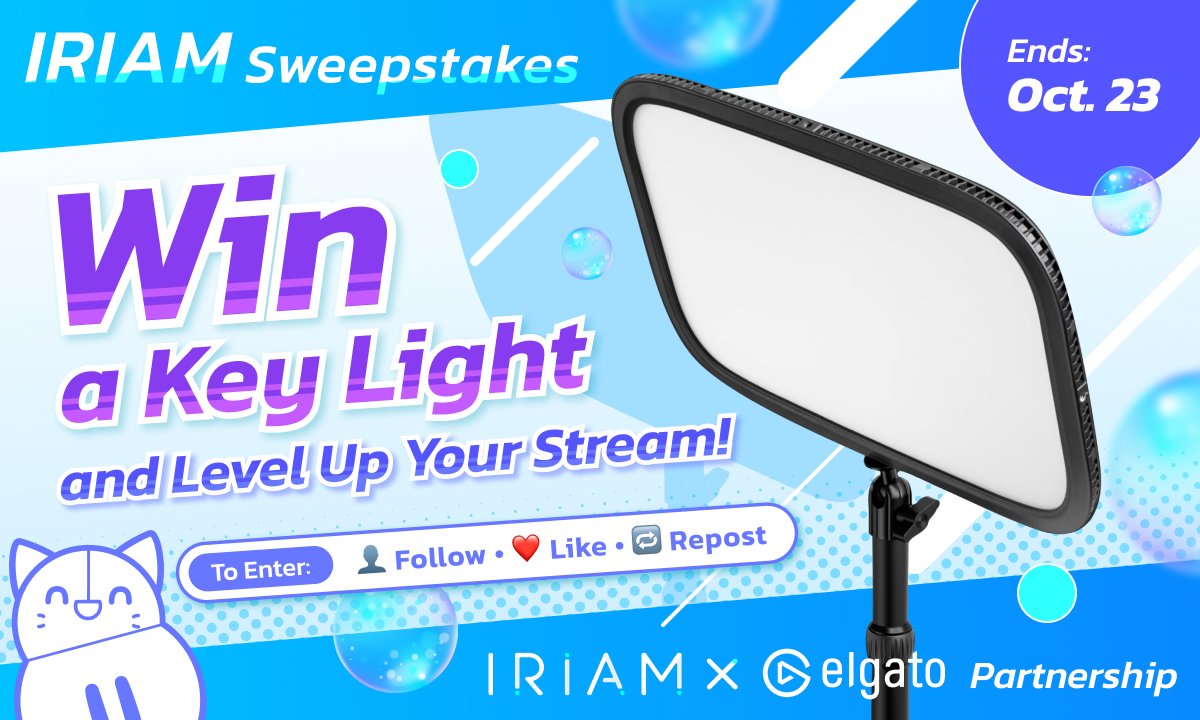 IRIAM_US's tweet photo. 🎁 IRIAM × Elgato Sweepstakes ✨
Better light, smoother tracking. The @elgato Key Light’s 2800 lumens of soft, even light help your camera catch every blink, smile, and expression.

Follow @IRIAM_US + Repost + Like for a chance to win!

✅ Open to U.S. &amp; Canada
⏰ Ends: Oct. 23 https://t.co/RzV4CBOWFZ
