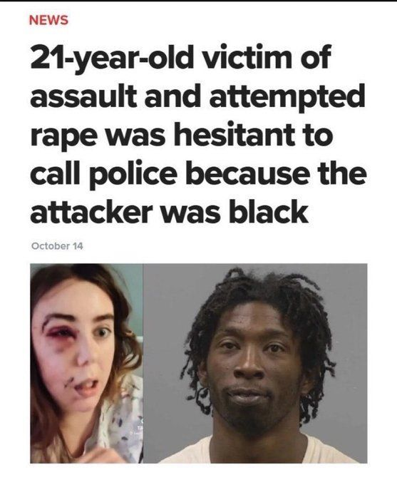 dramaticpixie's tweet photo. this is leftist brainwashing. theyd rather white women be raped in silence than to get a diseased monkey in trouble https://t.co/Mqly1gDy5b