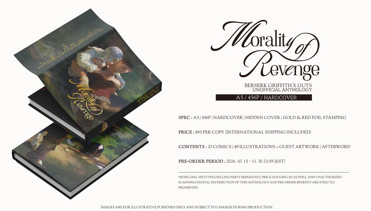 griffgut_anthol's tweet photo. [RT Appreciated]
Pre-orders are now officially open for
the international edition of the unofficial Berserk
Griffith × Guts anthology (R-18)
Morality of Revenge(復讐の道徳)
・ English Edition / 456 pages
・ 5 exclusive bonuses

▼ Pre-order Form ▼
https://t.co/QWGe8rTs3e https://t.co/UAltw1uGUk