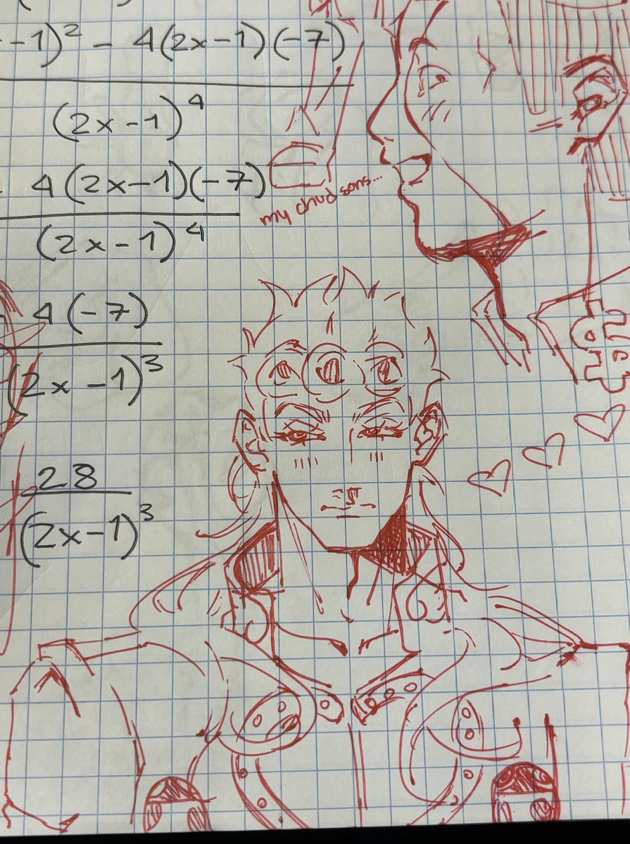 bloodiedbunn1es's tweet photo. doodles from calc today... sell me this critical point extrema. #jjba #jojo #giogio #giornogiovanna #goldenwind #josuke4 #josukehigashikata #okuyasunijimura #diamondisunbreakable #diu #jolyne #jolynekujo #stoneocean #josephjoestar wow thats a lot of tags https://t.co/zS1VXfA9dM