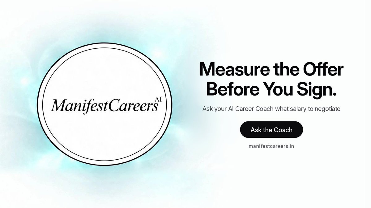Manifestcareer's tweet photo. Measure the offer before you sign.

Ask the ManifestCareers AI Career Coach what salary to negotiate. It knows your resume and goals, so its guidance is cut to your fit.

https://t.co/4KSC4Awlrf

#ManifestCareers #SalaryNegotiation #JobSearchIndia #CareerTips #CareerCoach https://t.co/GXzSHEOWxd