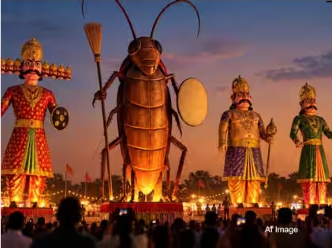 RShivshankar's tweet photo. Delhi Ram Leela Organisation Committee will burn a 30 foot Cockroach effigy to mark Dussehra celebrations. https://t.co/Pxg9XSpbRz