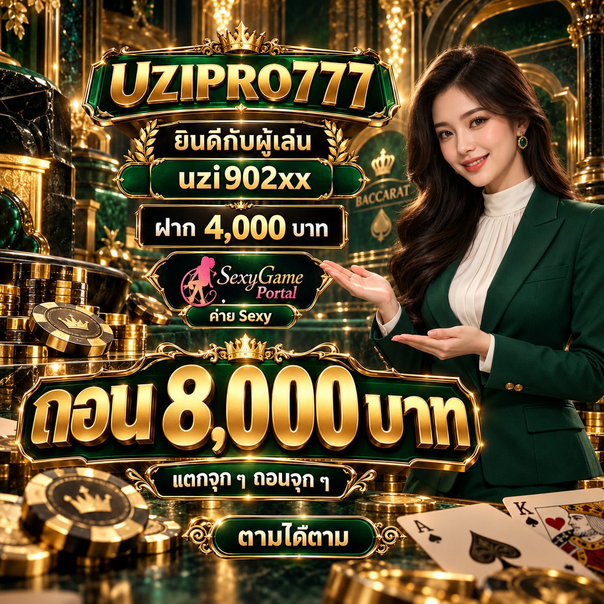 vexvexw's tweet photo. 🎉 ยินดีกับผู้เล่น uzi902xx 👑
💵 ฝาก 4,000 บาท
🃏 เล่น SexyGame Portal ค่าย Sexy
💸 ถอน 8,000 บาท! 🔥
แตกจุก ๆ ถอนจุก ๆ 🥳✨
https://t.co/8vXK7iwFzP
#UZIPRO777 #SexyGame