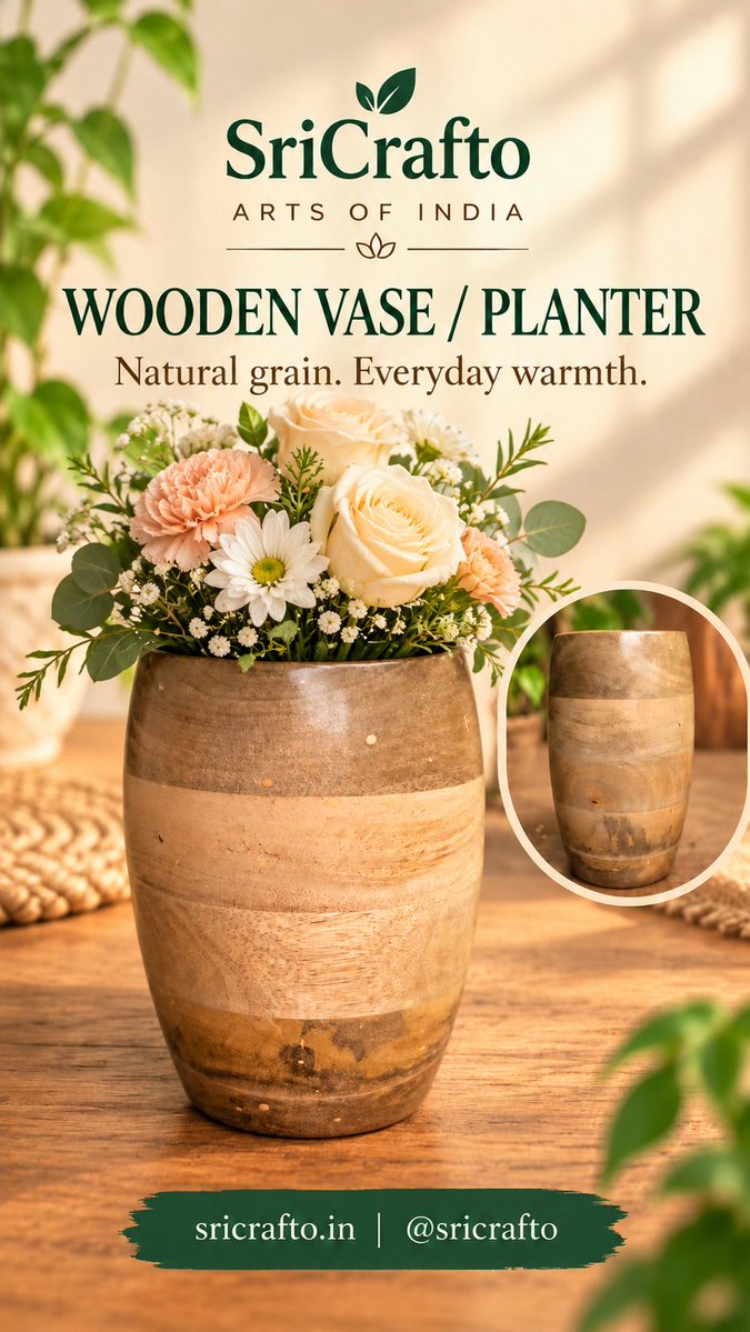 SriCrafto's tweet photo. A little floral charm for your home 🌸🌿
Style your space with SriCrafto’s wooden vase/planter.

Explore at https://t.co/V7Tb4oEYFo https://t.co/tB36PNIjkY
