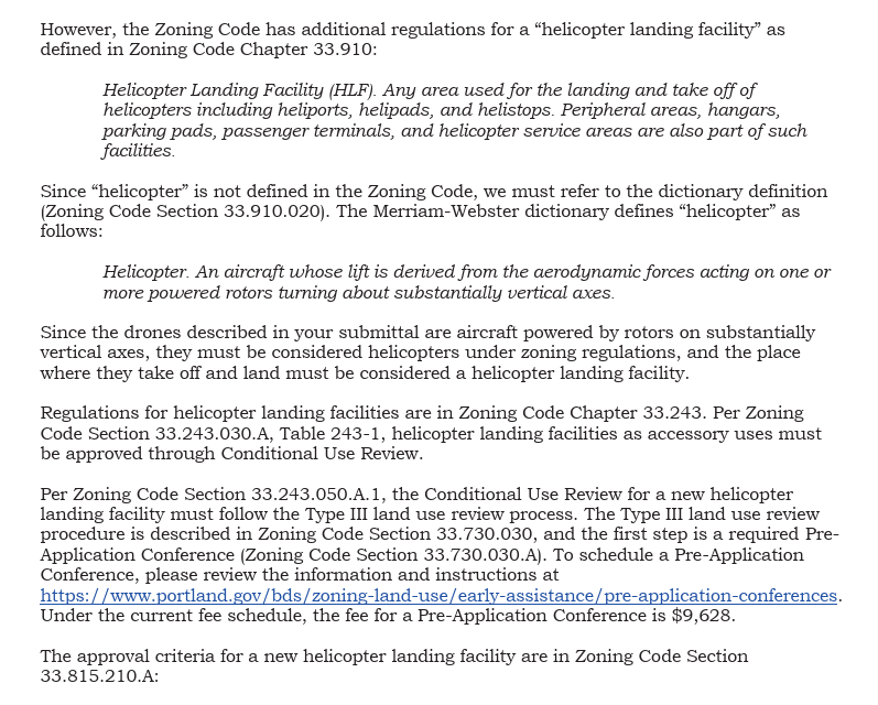 AndrewDamitio's tweet photo. Amazon asked Portland for a Preapplication Meeting for a proposed delivery drone facility.

City staff chose to classify drones as "helicopters" by interpreting rules as strictly as possible, making permitting more difficult.

Now the plan is withdrawn.

https://t.co/4N9V06bm2Q https://t.co/QwBu3jvTvu