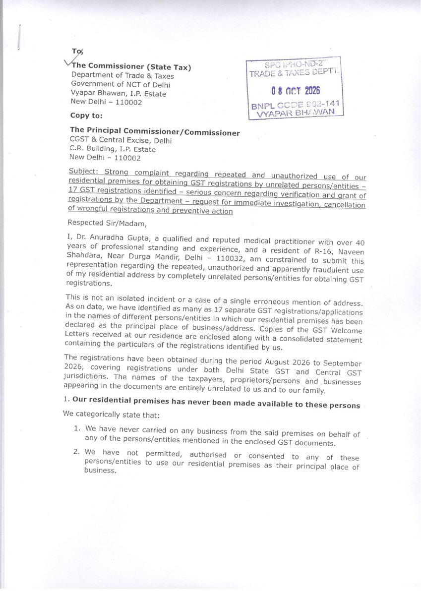 dermacentre's tweet photo. @GST_Council 19 unauthorized GST (Centre+State) registrations done on my residential address, using my electricity bill of BSES, in less than a month. Rule 14A GST was misused, made for small businessmen. This was done before also. @askGST_GoI  @DelhiPolice @bsesdelhi https://t.co/QkZ1vKNekp