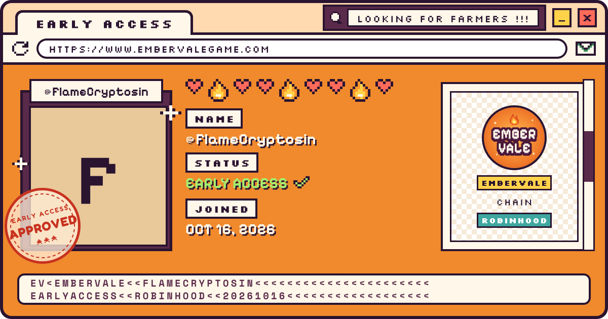 FlameCryptosNFT's tweet photo. No se pierdan registrarse en el early access de
@Embervale_
chicos !! ni tampoco de apuntarse a la whitelist !! https://t.co/RJtgmaRzZH