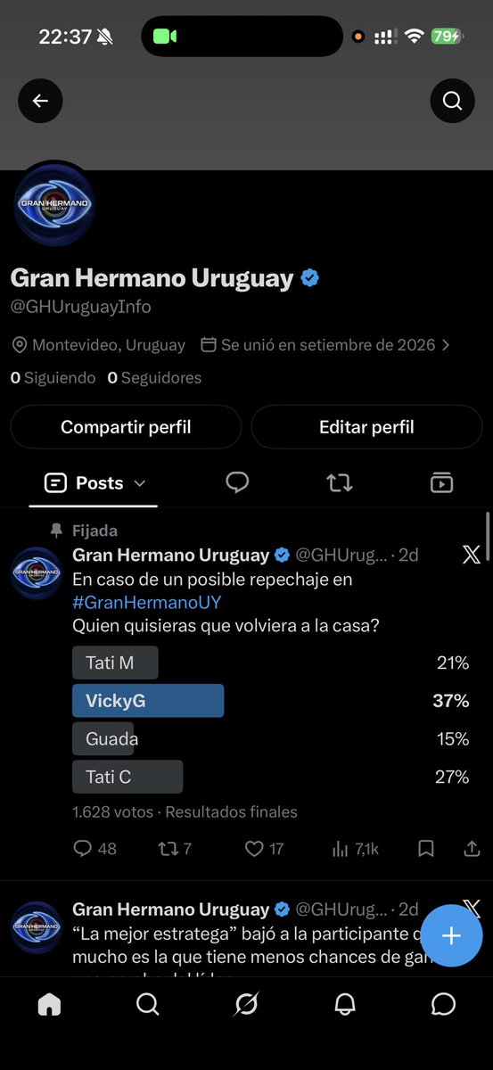GHuyClips's tweet photo. Gracias @EspiandoOficial por seguirme y valorar nuestro trabajo 

Nos cerraron la cuenta más grande de #GranHermanoUY con 3000 seguidores  por tirar la data del repechaje hace dos días 

Tenemos la data desde adentro 🙏🏽

#GranHermanoUY https://t.co/UqGwcnlhdI