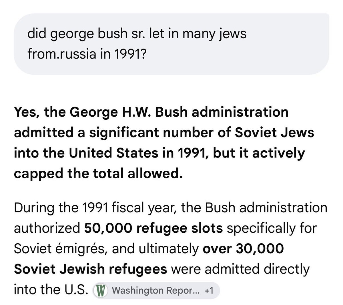 Uncommonsince76's tweet photo. Not many people remember or know this, but actually George Bush senior was the president when the Soviet Union truly collapsed. 

When that happened there was rampant antisemitism rising in Russia as people noticed that most of their “oligarchs” were Jews exploiting them. 

Thus the Jews looted as much of the old Soviet Union as they could, and then claimed to be “refugees” and came to the United States. 

George Bush senior let in over 30k of these scoundrels. 

The same thing is happening to the United States right now. Jews know it will collapse and are doing the thieving out in the open now (insider crypto deals, Kalshi, Polymarket..) etc. 

Then once they are forced to leave, they will take their wealth and pretend to be poor old refugees…

Then the process will repeat again in the next country..