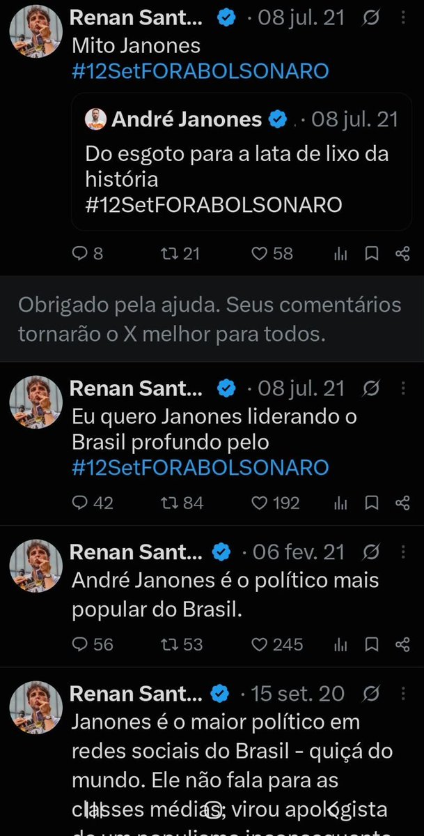 MagnataCore's tweet photo. @GabrielVin56448 Eu fui ver tweets antigos do Renan e o cara tava elogiando o Janones. O mesmo cara que fez o canal do Exército do Lula. Isso enquanto ambos queriam impeachment do Bolsonaro.

Ele sempre foi essa bucha, nós que fomos enganados. Se ele fosse anti PT teria apoiado o 22 sem problema. https://t.co/4SXYhSzzhx