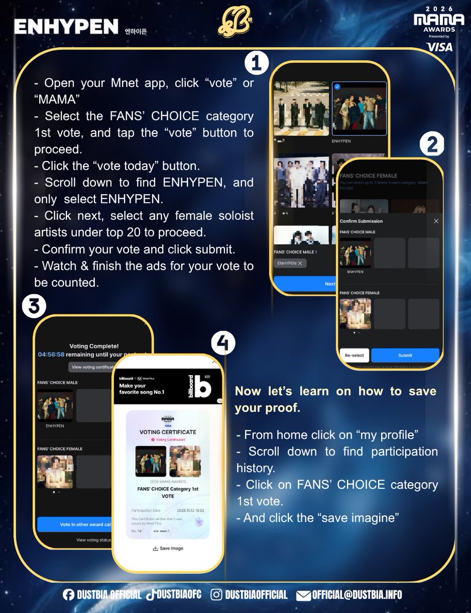 dusbiofc's tweet photo. 𝐄𝐍𝐆𝐄𝐍𝐄𝐒 × 𝐂𝐇𝐄𝐅𝐅𝐈𝐄𝐒 🧡🤝💛

𝐃𝐔𝐒𝐓𝐁𝐈𝐀 has officially been nominated for 𝐋𝐨𝐯𝐞𝐭𝐞𝐚𝐦 𝐨𝐟 𝐭𝐡𝐞 𝐘𝐞𝐚𝐫 and 𝐅𝐚𝐧 𝐂𝐥𝐮𝐛 𝐨𝐟 𝐭𝐡𝐞 𝐘𝐞𝐚𝐫 at the #𝐑𝐚𝐰𝐫𝐀𝐰𝐚𝐫𝐝𝐬𝟐𝟎𝟐𝟔! These nominations give us another opportunity to show our support for 𝐁𝐢𝐚𝐧𝐜𝐚 𝐚𝐧𝐝 𝐃𝐮𝐬𝐭𝐢𝐧 and help them gain more votes. 

In line with this, ENGENES and CHEFFIES are joining forces for a voting collaboration to help each other’s favorites in the upcoming awards.  𝐄𝐍𝐆𝐄𝐍𝐄𝐒 will vote for DUSTBIA at the #RawrAwards2026, while 𝐂𝐇𝐄𝐅𝐅𝐈𝐄𝐒 will vote for ENHYPEN in the 2026 MAMA Awards in return. Through this exchange, both fandoms can work toward their respective voting goals.

Note: Kindly cover the ID number at the bottom of your screenshot before uploading your proof of vote.

🗳️ 𝐕𝐎𝐓𝐈𝐍𝐆 𝐆𝐔𝐈𝐃𝐄𝐋𝐈𝐍𝐄𝐒

𝐅𝐎𝐑 𝐄𝐍𝐆𝐄𝐍𝐄𝐒 — 𝐃𝐔𝐒𝐓𝐁𝐈𝐀 |  #RawrAwards2026

𝐋𝐨𝐯𝐞𝐭𝐞𝐚𝐦 𝐨𝐟 𝐭𝐡𝐞 𝐘𝐞𝐚𝐫: https://t.co/49zGJtSsMv

𝐅𝐚𝐧 𝐂𝐥𝐮𝐛 𝐨𝐟 𝐭𝐡𝐞 𝐘𝐞𝐚𝐫: https://t.co/64aeHoxw18

𝐅𝐎𝐑 𝐂𝐇𝐄𝐅𝐅𝐈𝐄𝐒 — 𝐄𝐍𝐇𝐘𝐏𝐄𝐍 | 𝟐𝟎𝟐𝟔 𝐌𝐀𝐌𝐀 𝐀𝐖𝐀𝐑𝐃𝐒

Vote for ENHYPEN on the Mnet Plus app under 𝗙𝗔𝗡𝗦’ 𝗖𝗛𝗢𝗜𝗖𝗘 — 𝗥𝗼𝘂𝗻𝗱 𝟏. 
Please note that only 𝐨𝐧𝐞 𝐯𝐨𝐭𝐞 𝐩𝐞𝐫 𝐝𝐚𝐲 is allowed.

- Make one post per day using #𝐄𝐍𝐇𝐘𝐏𝐄𝐍 #𝟐𝟎𝟐𝟔𝐌𝐀𝐌𝐀𝐕𝐎𝐓𝐄.

📍 Please refer to the attached pubmat for the complete voting instructions!

We hope this collaboration goes well for both sides, and we appreciate everyone who’s willing to take part. Let’s make the most of this opportunity and help each other reach our goals! 💛🧡