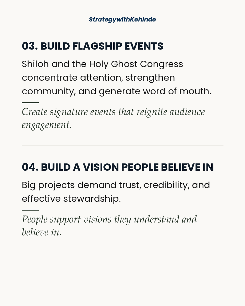 Kennie02831462's tweet photo. . Swipe through to learn 10 strategic growth lessons from Pastor Adeboye and Bishop Oyedepo. 

​#businessgrowth #scalingstrategies #BishopOyedepo #PastorEnochAdeboye #operationalefficiency brandpositioning growthstrategy leadershipdevelopment systemsoverhustle businesss https://t.co/IGnmkwVsp1