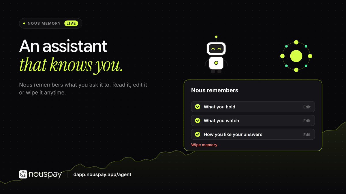 nouspayapp's tweet photo. Every AI chat starts from zero. You explain yourself again. And again.

Nous remembers what you ask it to: what you hold, what you watch, how you like your answers. Read it, edit it or wipe it anytime in Personalize.

An assistant that knows you.

https://t.co/Hr3pqLVSfV https://t.co/EzKwNFig0r