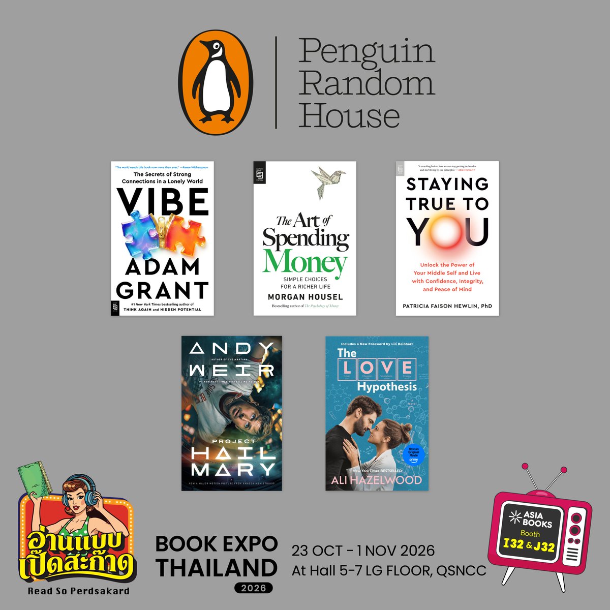 Asiabooks_th's tweet photo. Calling all bookworms! 🐛 Bestsellers from Penguin Random House are waiting for you at Book Expo Thailand 2026!
💚 Asia Books (Booth no. I32 & J32)
📍 Queen Sirikit National Convention Center
📅 23 Oct – 1 Nov ’26
#Asiabooks #BookExpo #bookfair #งานหนังสือ #อ่านแบบเปิ๊ดสะก๊าด https://t.co/cMQQdB08ez