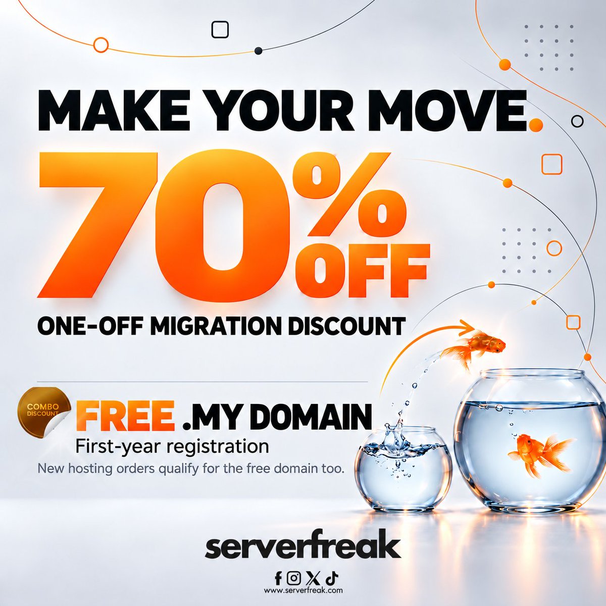 ServerFreak's tweet photo. Make your move to ServerFreak! 🚀 Get a one-off 70% migration discount on Shared &amp; WordPress Hosting + FREE .MY domain for the first year!
We help migrate your website files, databases &amp; emails.
Ends 30 Dec 2026. Enquire now:
https://t.co/d59Dty7xgy https://t.co/NEkgx0VreE