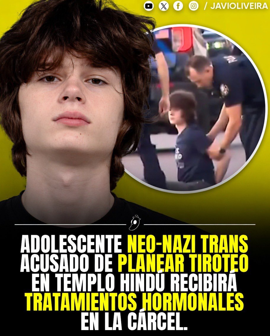 javioliveira's tweet photo. Un joven transgénero de 19 años acusado de neo-nazismo de planear un tiroteo masivo racista en un templo hindú fuera de Chicago recibirá sus inyecciones hormonales en la cárcel mientras espera el juicio, dictaminó un juez. https://t.co/Wi7fCde0OI