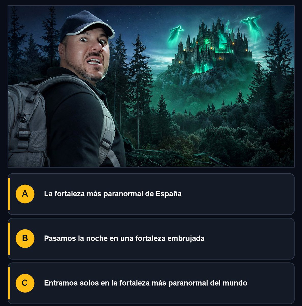 DimkoThumbnails's tweet photo. One haunted fortress, three title directions. Which Spanish title makes you most curious — A, B, or C?

I teach creators to design thumbnails and pair them with titles for stronger CTR. 10+ students have joined my training. DM me “TRAINING” for details 👀 https://t.co/vmVYAofJ4f